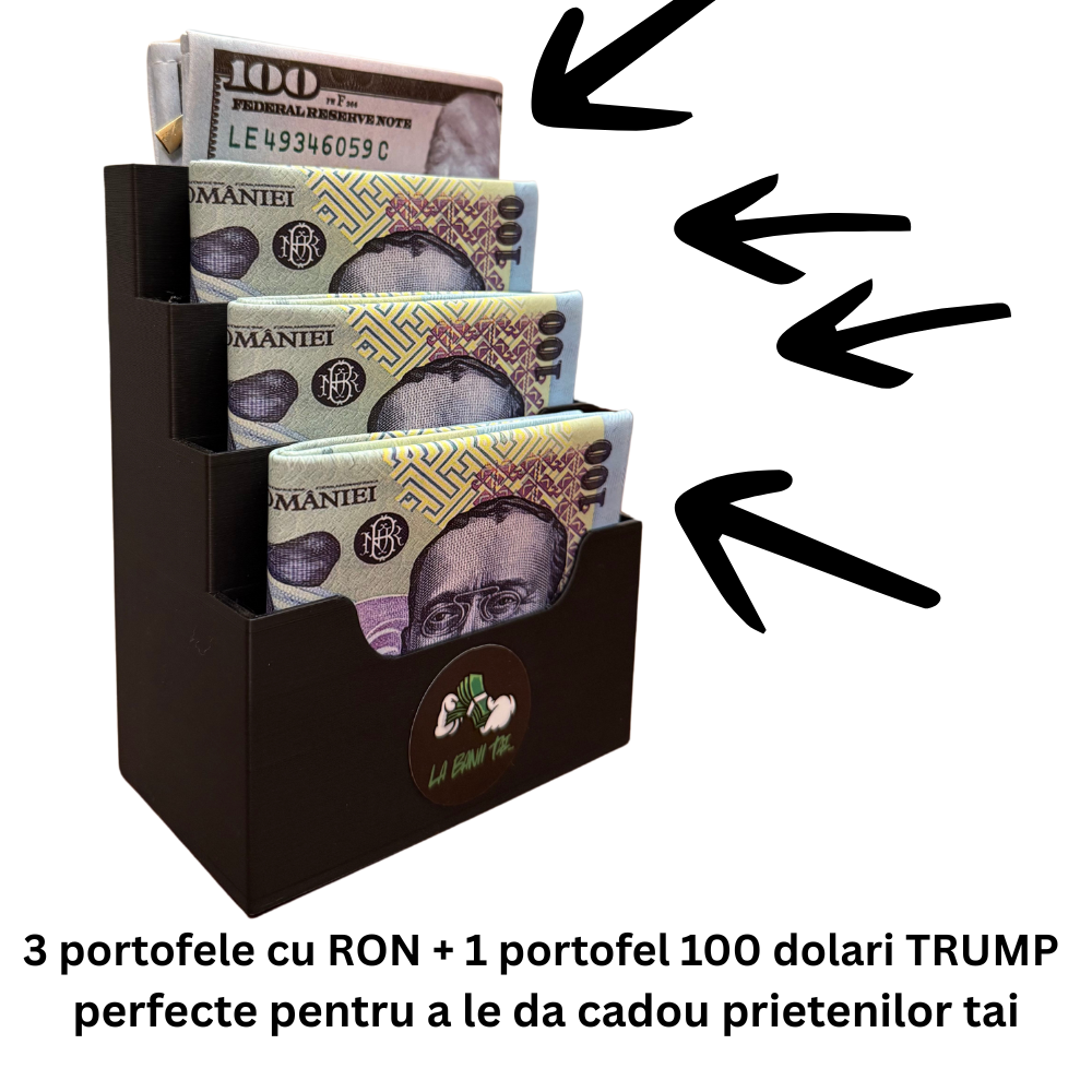 Pachet portofele QUAD model RON + 100 dolari TRUMP edition - imagine 2